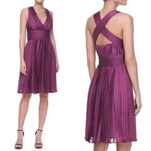 nwt halston heritage lilac midi dress accordion pleated purple halter sleeveless